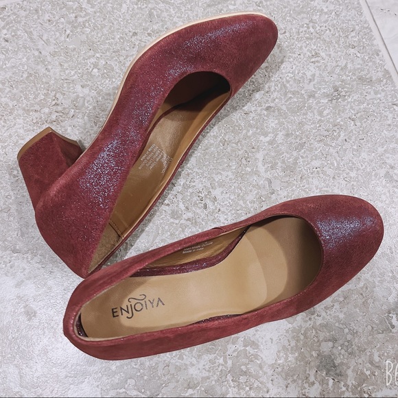 NEW Enjoiya Eleganza Pumps Leather Wine Block Heel Size EU 40 US 9 New w/o Box - Picture 5 of 13